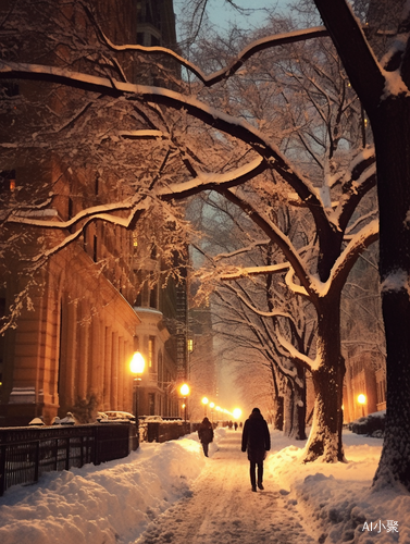 城市高楼，雪后的树上洒光芒，冬日美景尽显