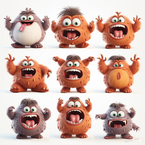 Cute little monster with multiple poses and expressions