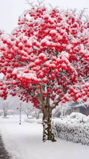 苹果树下的江南雪景摄影