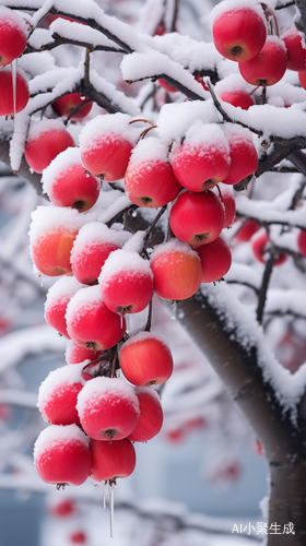 苹果树下的江南雪景摄影