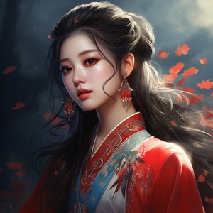 a close up of a woman wearing a red and blue dress, ancient chinese beauties, palace ， a girl in hanfu, wearing ancient chinese clothes, ancient chinese princess, inspired by Qiu Ying, beautiful character painting, chinese princess, ancient china art style, chinese empress, traditional beauty, inspired by Lan Ying, with ancient chinese aesthetic, traditional chinese niji 5 ar 3:4