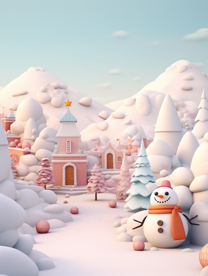 Minimalist 3D Clay Winter Scene with Rich Details