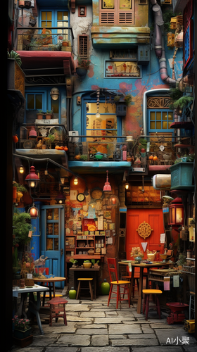 Enchanting Cobblestone Street: Whimsical Murals and Vibrant Cafes