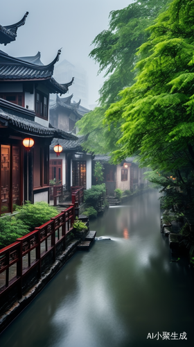 江南烟雨中的近景