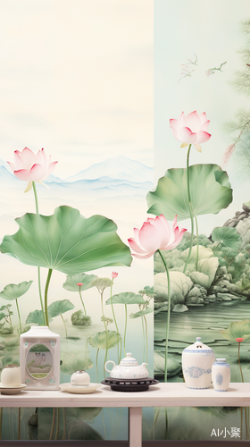 Modern Chinese Ceramics: Oriental Landscape with Lotus Leaves