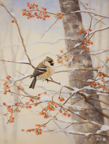 Winter Wonderland: Two Little Birds on a Snow-Covered Hawthorn Tree