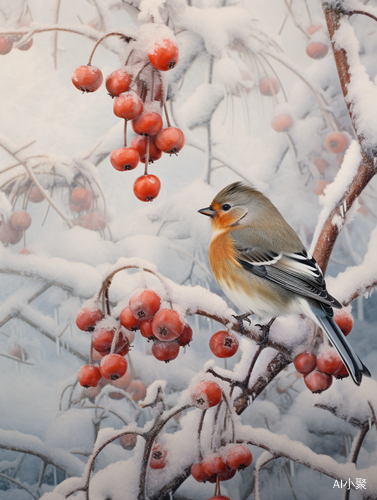 Winter Wonderland: Two Little Birds on a Snow-Covered Hawthorn Tree