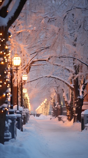 城市高楼与白雪交相辉映的冬日美景