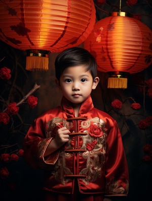 Surrealistic Child Photography: Chinese Boy in Dragon Lantern