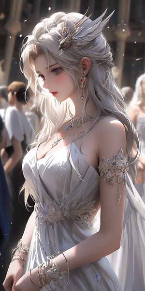 perfect hybird of ultra instinct five understandings to standing shoulder to shoulder with gods a woman with long white hair sitting on a bench, cinematic bust portrait for dark dress!! of goddess, | fine detail anime, shenhe from genshin impact, extremely high detail, clos up of a young anime girl, 2b niji 5 ar 9:16