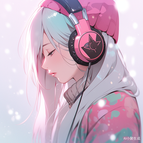 温柔可爱的长发女孩戴耳机