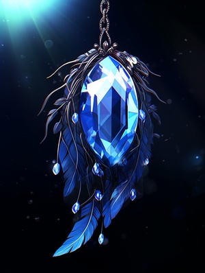 Crystal Pendant with Special Style Design and Enchanted Blue Feather in Starry Night