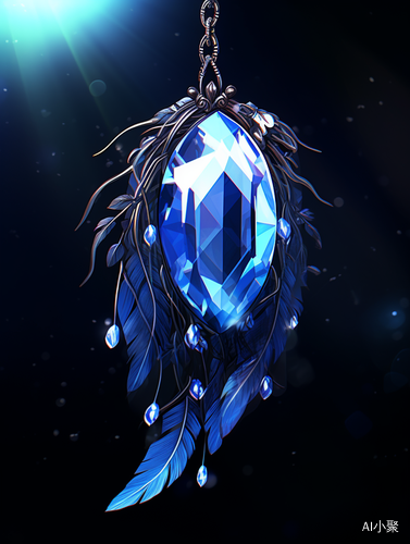 Crystal Pendant with Special Style Design and Enchanted Blue Feather in Starry Night