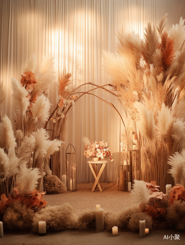 Bohemian Wedding Stage with Pampasgrass and Peach Rose Flowers