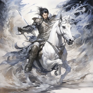 Ink Art: Majestic Chinese Warrior on Steed