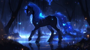 3D，立体感，皮克斯风格，lovely cool night pony，午夜马，黑夜，pony，背景是一条发着蓝色光芒的小溪，石块，森林，小马在小溪里，倒影，荧光，夜晚,高品质，大师之作，精致的pony盔甲，精致的黑色盔甲，精致的眼睛刻画，蓝紫色渐变毛发，绚丽的光影，丁达尔效应，光晕，可爱，3D，，genshin impact，一只小马，发光，午夜猫，，可爱炫酷，月全食，黑色盔甲，可爱，城堡，小马pony在古堡里，黑色pony，皮克斯动画，，月环食，pony的可爱精灵风格，小神兽pony，发光的鳞片，发光，，漫画，立体，3D，超清晰超细致，可爱，呆萌呆萌，游戏风格,原神风格，立体感，with,some,feathers,on,shoulders,,a,kitten,in,chinese,style,attire,,in,the,style,of,3d,game,art,,ethereal,figures,,booru,,3d,,serene,faces,,animated,illustrations，black and blue，游戏中的小猫，3D，立体，游戏，,,in,the,style,of,realis