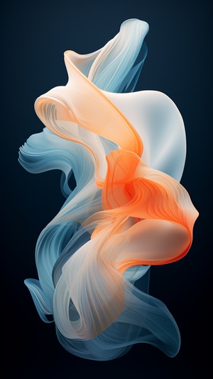 Graceful Curves: 3D Art in Motion with a Subtle Azure and Orange Palette