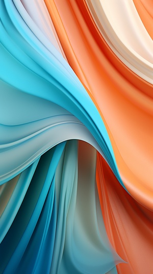 Graceful Curves: 3D Art in Motion with a Subtle Azure and Orange Palette