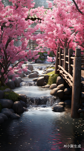 樱花飘落小桥流水