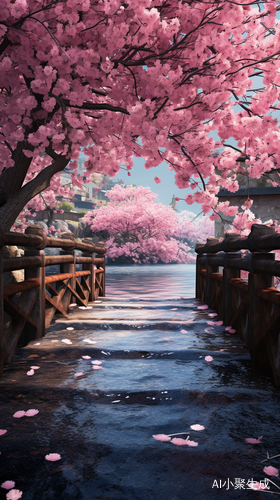 樱花飘落小桥流水