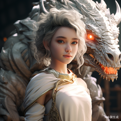 生肖龙与短发女孩