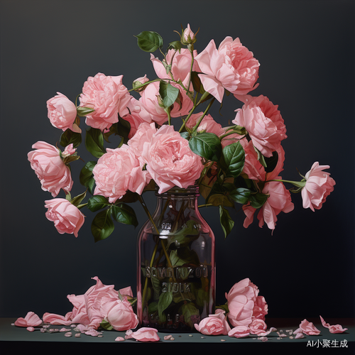 玫瑰花瓶中的粉色花束