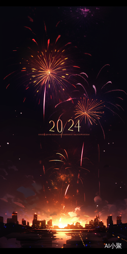 2024 in gold shines with fireworks in the night sky