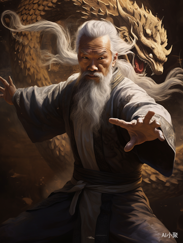 Golden Ink: Majestic Chinese Kung Fu Master with Dragon