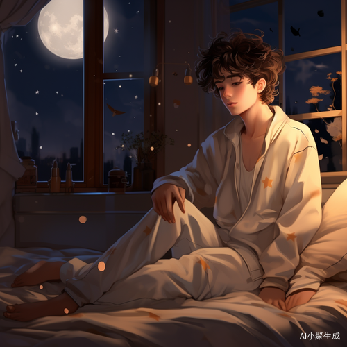 帅气动漫男孩穿着宽松睡衣