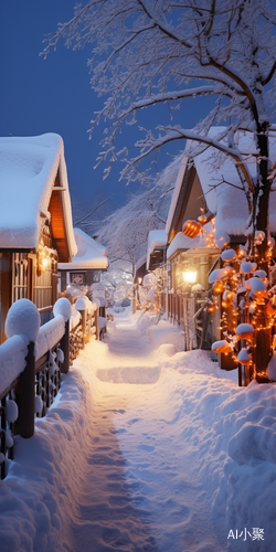 冬夜史诗般的超现实雪景