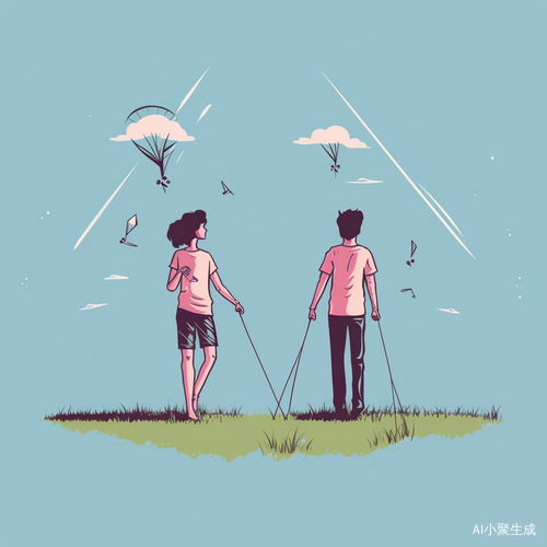 情侣头像卡通简笔画男女生草地放风筝