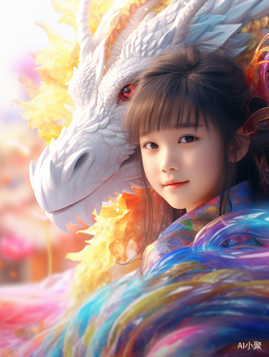 Close Up of Rainbow Dragon with a Cute Little Chinese Girl