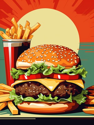 Retro Burger and Fries Poster