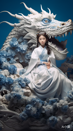 Surrealistic Chinese Dragon: A Stunning 6-Year-Old Girl on Porcelain Dragon