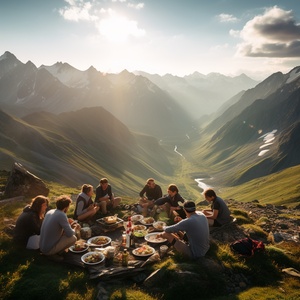 山青水秀的山上共进午餐