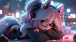 3D，立体感，皮克斯动画，午夜马，cute night pony，xityua by kim yumi, in the style of charming anime pony, light white and light cyan, uhd image, pink and gray, panorama, shiny, northwest school Model: Niji V5