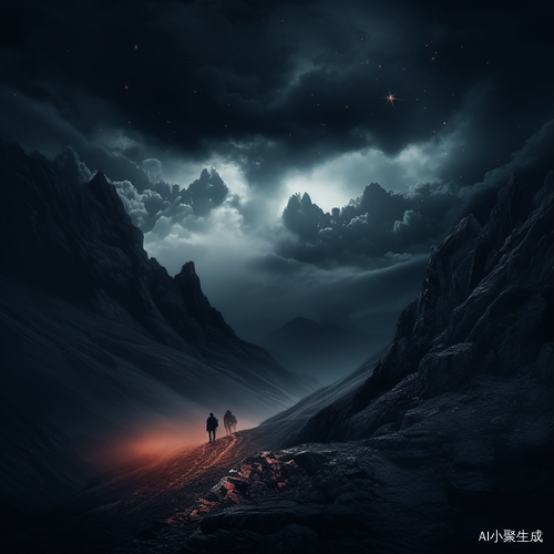 山顶与山脉间的烟熏背景