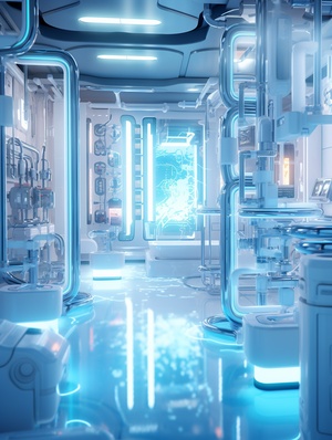 Hyper-Realistic Sci-Fi Room with Ionized Water