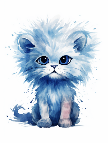 Bold Hand Drawn Style Cute Lion with Blue Hair