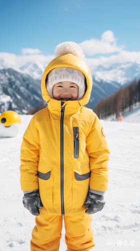 可爱黄白相间短毛胖小猫在雪地上滑雪的高清照片