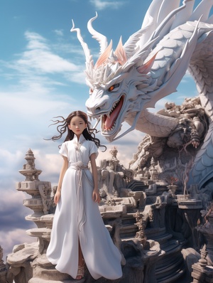 Chinese Dragon and Beautiful Girl: A Dream Scene in Drone View