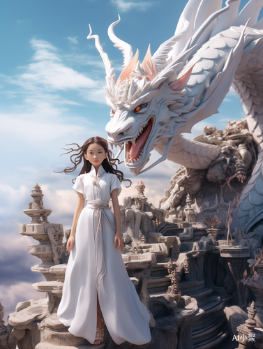 Chinese Dragon and Beautiful Girl: A Dream Scene in Drone View