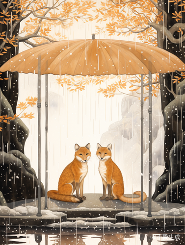 雪天下雨天，小狐狸凉亭依靠