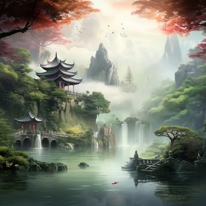 Chinese Style Masterpiece: Tranquil Gardens and Immortal Scenes