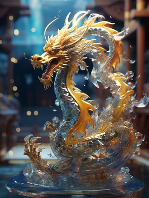 Extreme Panoramic View with Glittering Golden Dragon