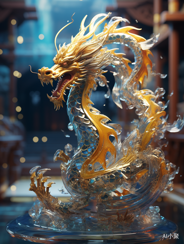 Extreme Panoramic View with Glittering Golden Dragon