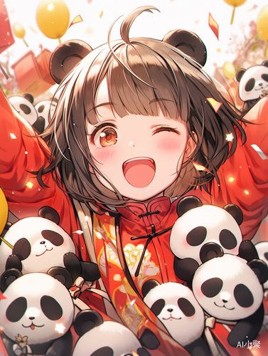 Cute Panda Emoji Package for Spring Festival: Red and Yellow Anthropomorphic Style with Multiple Emotions and Positions