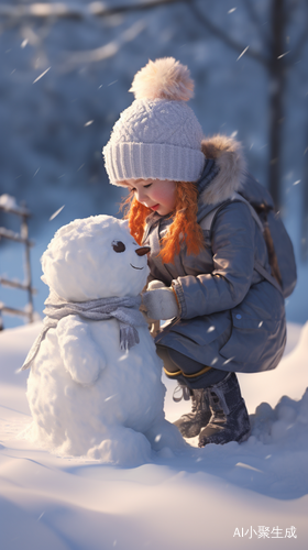 Little girl making a snowman in the university