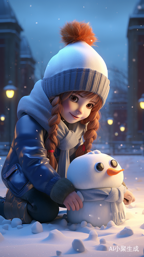 Little girl making a snowman in the university