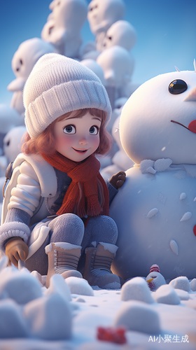 Little girl making a snowman in the university